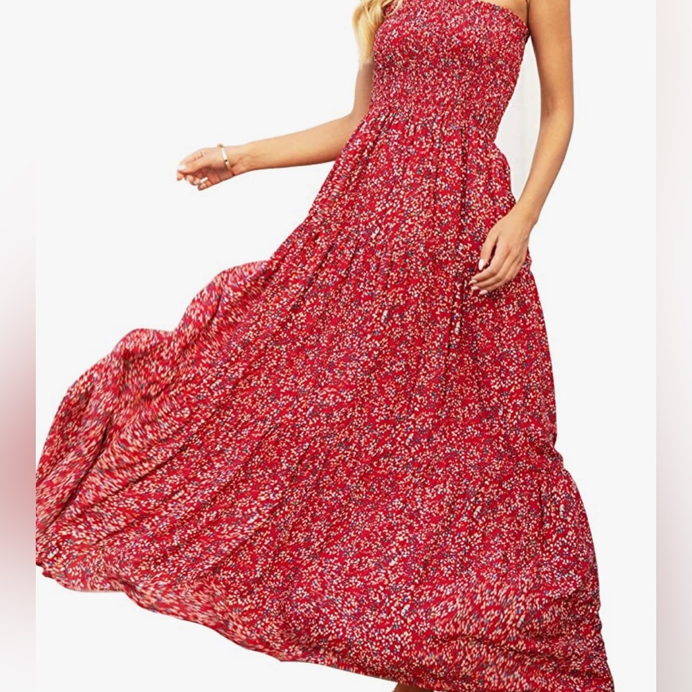 Honeyuppy Womens Summer Plain Maxi Dress Strapless Boho Beach Long Dress L